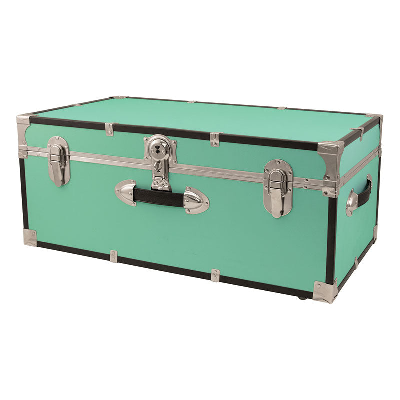 Footlocker Trunk, 30", Nickel Hardware, Teal Footlocker Trunk, 30", Nickel Hardware, Teal
