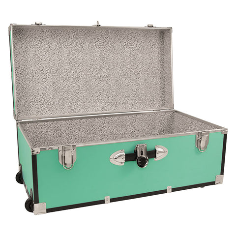Footlocker Trunk, 30", Nickel Hardware, Teal Footlocker Trunk, 30", Nickel Hardware, Teal