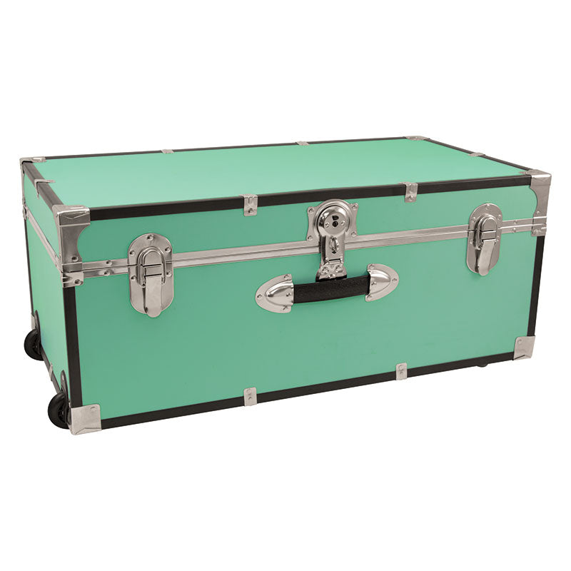 Footlocker Trunk, 30", Nickel Hardware, Teal Footlocker Trunk, 30", Nickel Hardware, Teal