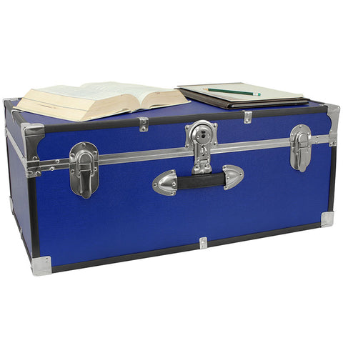 Footlocker Trunk, 30", Nickel Hardware, Blue Footlocker Trunk, 30", Nickel Hardware, Blue
