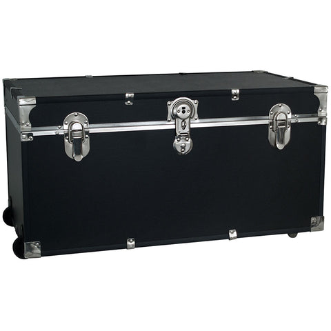 Footlocker Trunk with Wheels, 33", Nickel Hardware, Black Trooper Footlocker Trunk with Wheels, 33", Nickel Hardware, Black Trooper