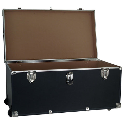Footlocker Trunk with Wheels, 33", Nickel Hardware, Black Trooper Footlocker Trunk with Wheels, 33", Nickel Hardware, Black Trooper