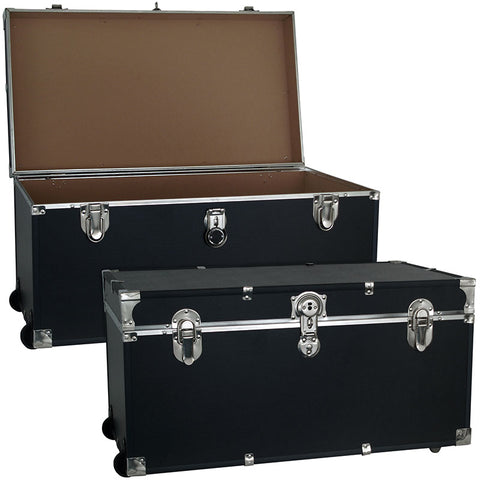 Footlocker Trunk with Wheels, 33", Nickel Hardware, Black Trooper Footlocker Trunk with Wheels, 33", Nickel Hardware, Black Trooper