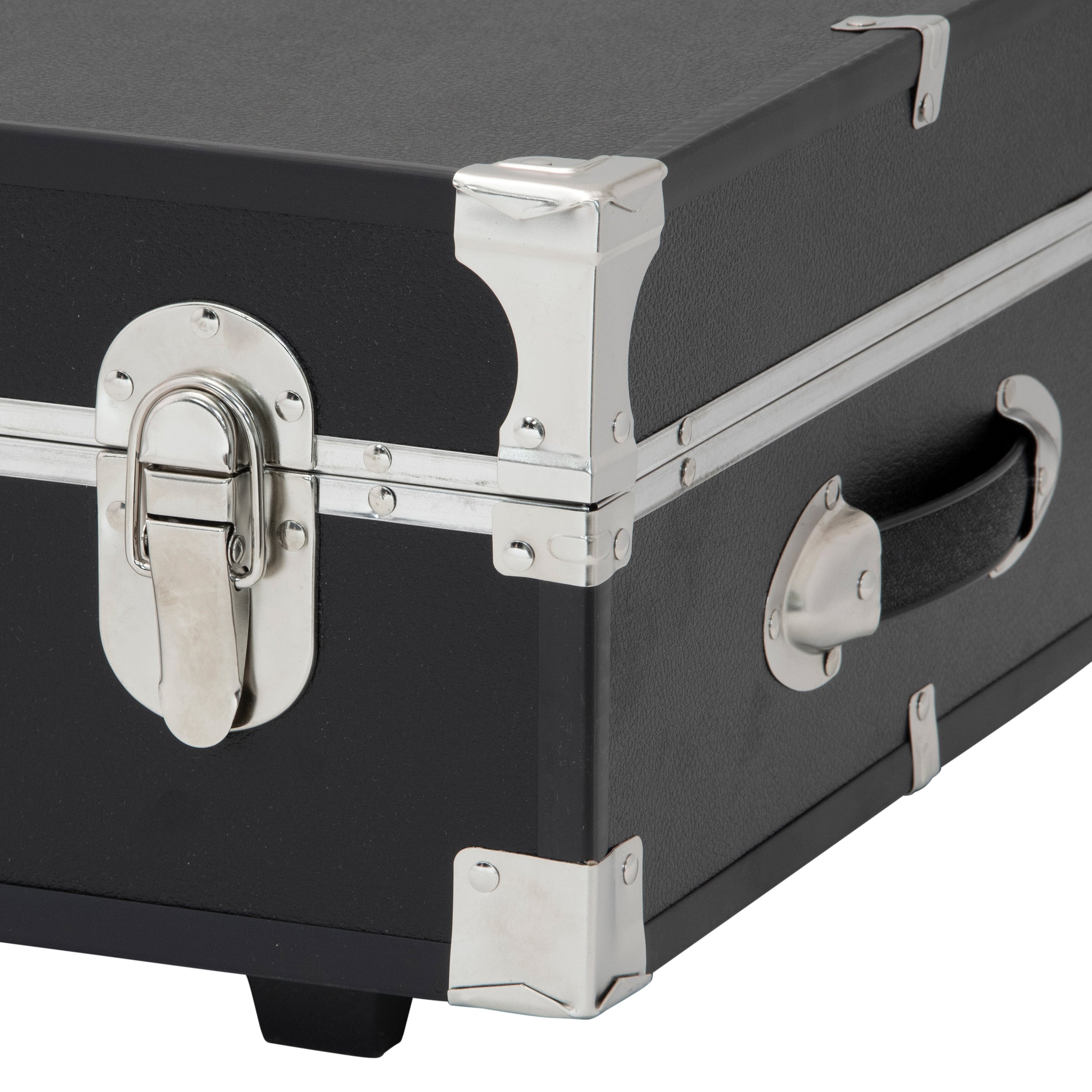 Metal fastner, siding, and carry handle  - Seward Under the Bed 31" Trunk with Wheels & Lock, Black Metal fastner, siding, and carry handle  - Seward Under the Bed 31" Trunk with Wheels & Lock, Black