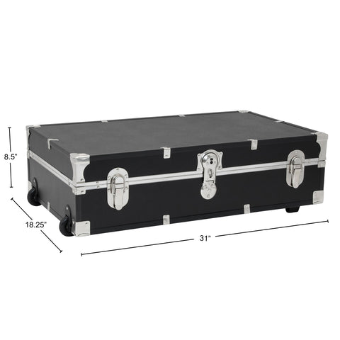 Dimensions, 8.5 inches high, 18.25 inches deep, 31 inches wide - Seward Under the Bed 31" Trunk with Wheels & Lock, Black