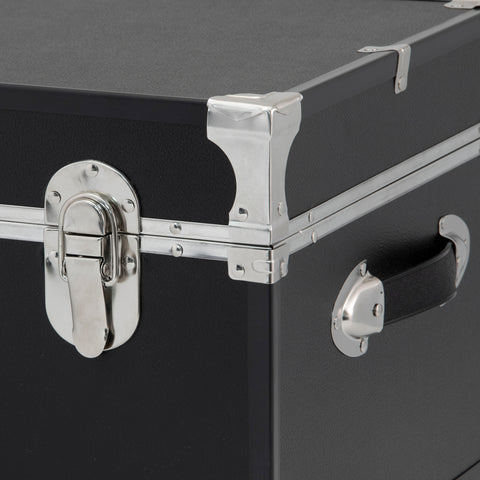 Closeup of metal siding and clasp - Seward Rover 30" Trunk with Wheels & Lock, Black